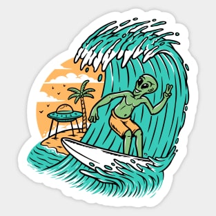 Alien Surfing Sticker